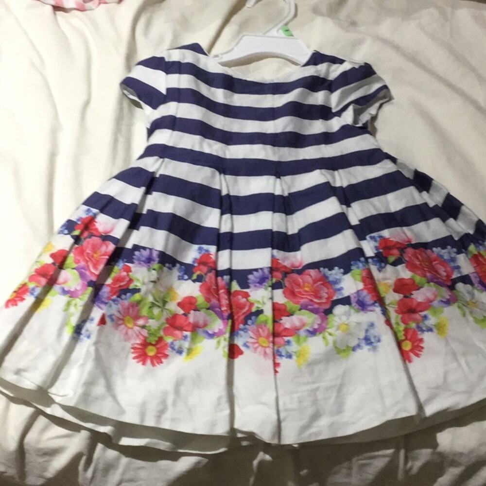Mayoral blue white striped floral dress worn once